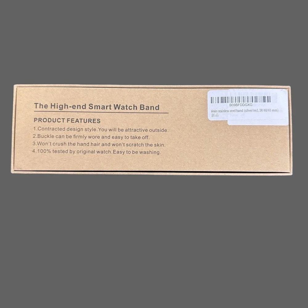 Stainless Steel Resin Smart Watch‎ Band 38 40 41mm Silver Red Apple Link Strap